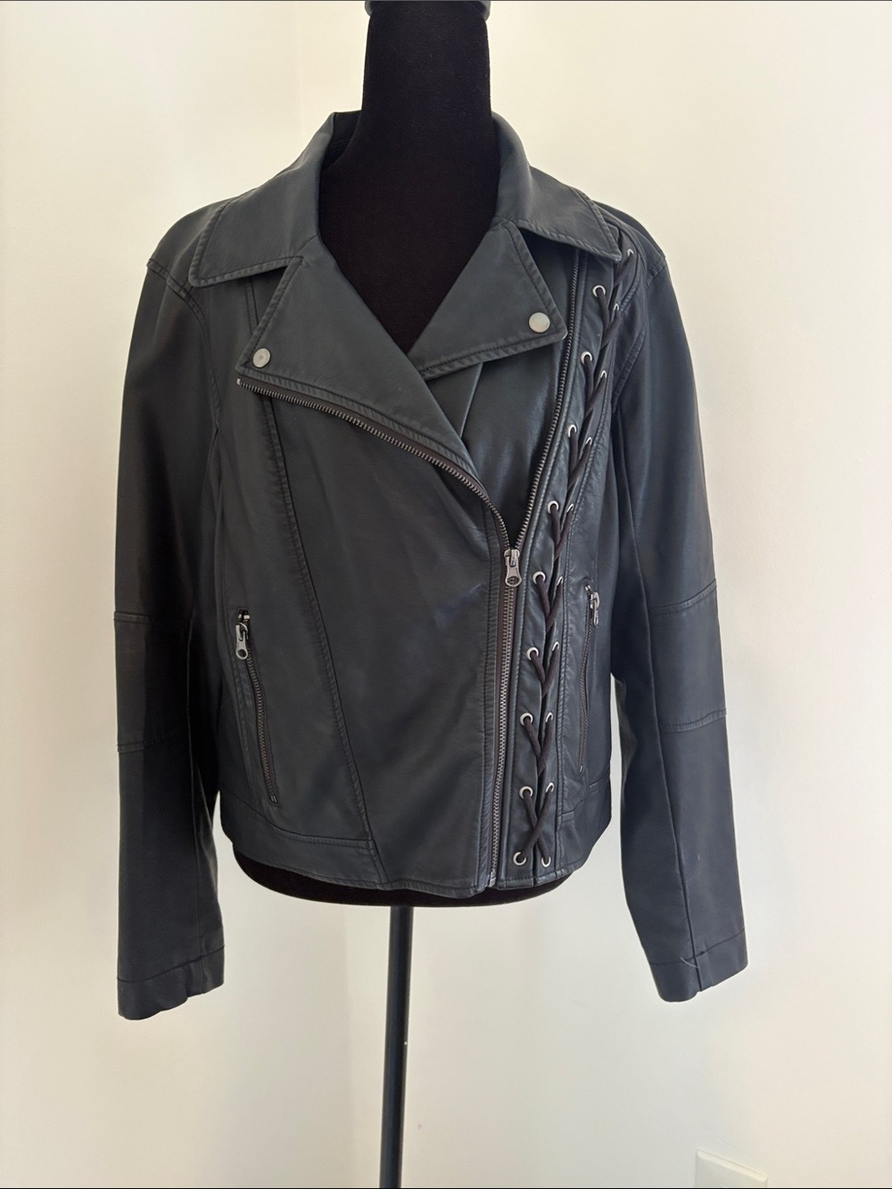 Rock & Republic Black Lace-Up Side Moto Jacket